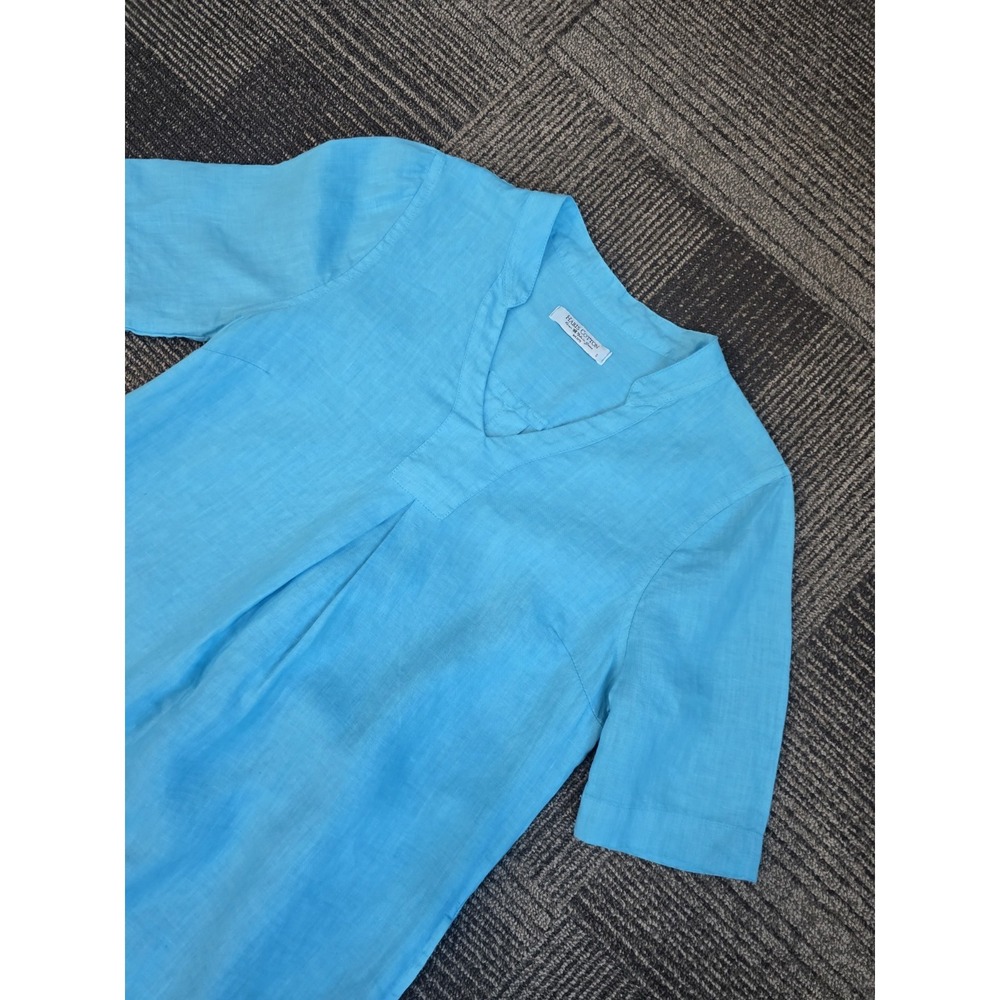 Harris Cotton Turquoise Midi Shift Linen Coastal Classic Resort Wear Dress Small - Picture 5 of 9